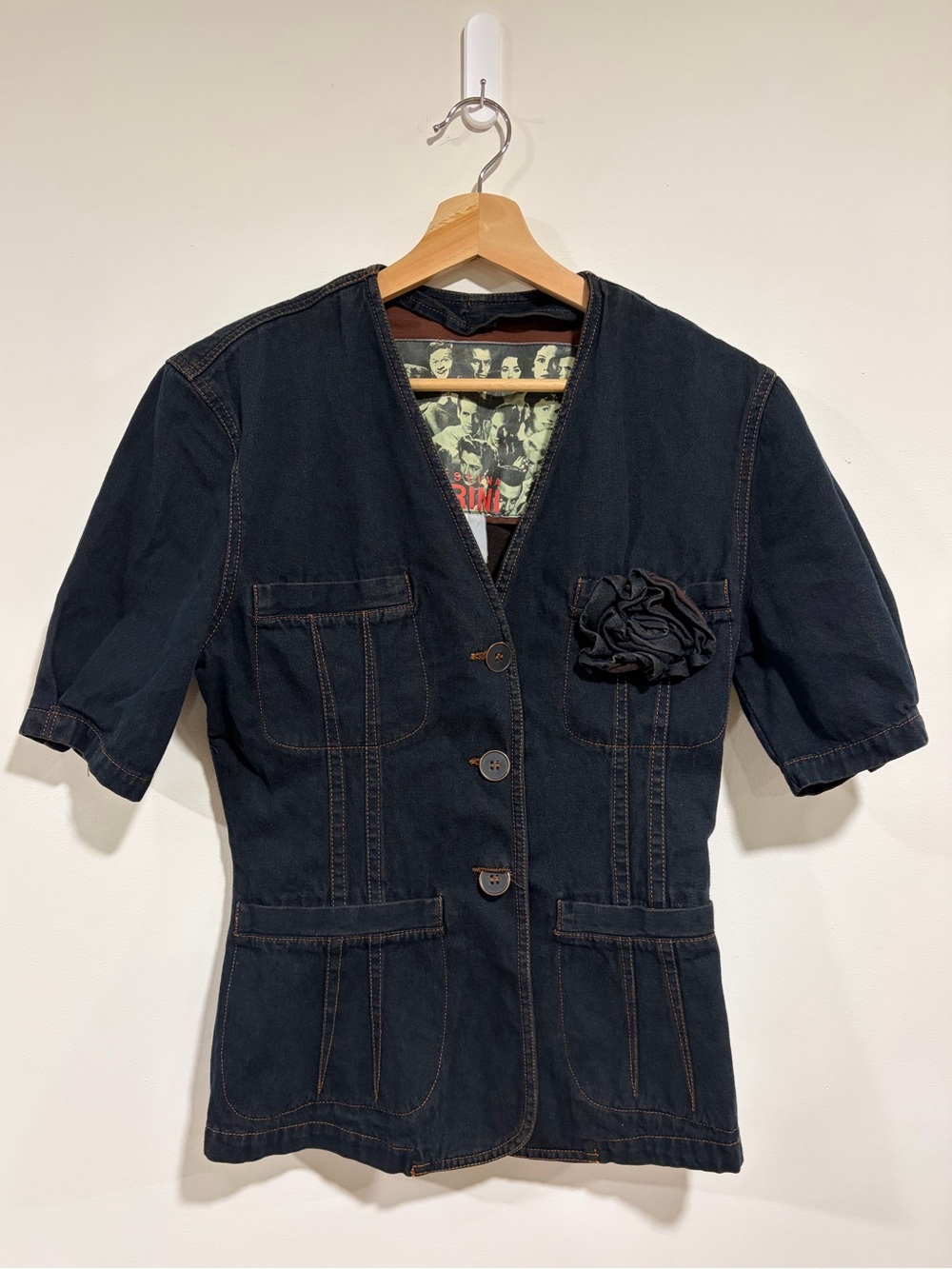 Vintage Y2K Ernestina Cerini Short Sleeve Denim Blazer Size EU 42 / US 6